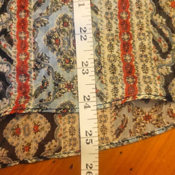 ZARA Sheer Red/Navy/White Patterned Ruffled 3/4 Sleeve Blouse - Size M LIKE NEW! - Picture 9 of 11